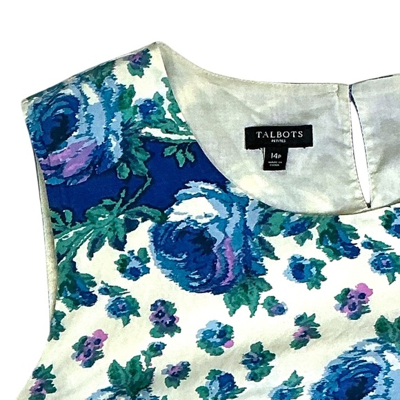 Talbots Boxy Silk and Cotton Tank Top Blue Green Purple Floral Womens Petite 14P - Picture 10 of 16